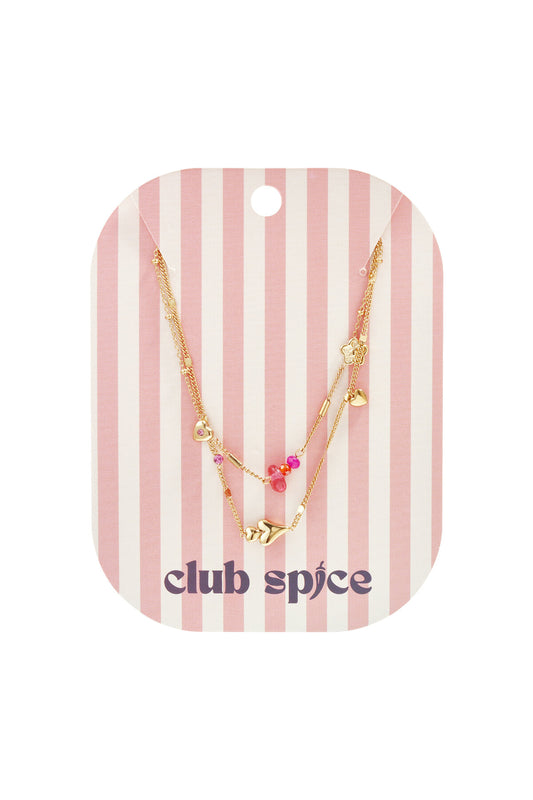 Double necklace with hearts, beads and flowers