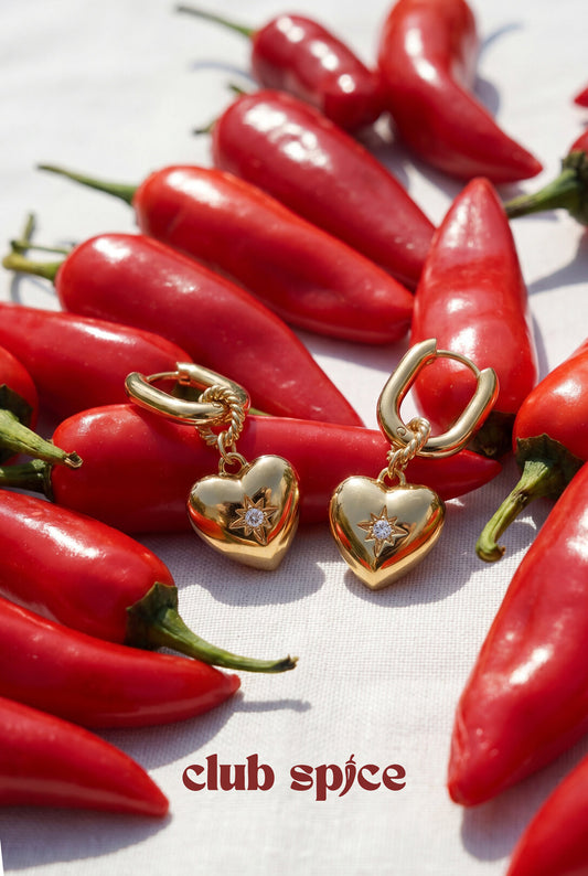 Squoval earrings with heart pendant and stone