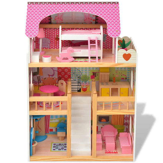 Poppenhuis 3 Verdiepingen 60X30X90 Cm Hout Naturel