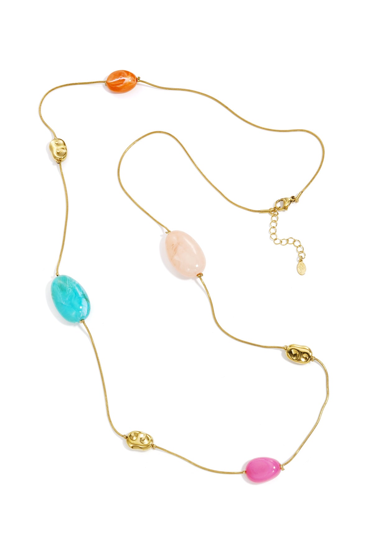 Long necklace with various beads and stones