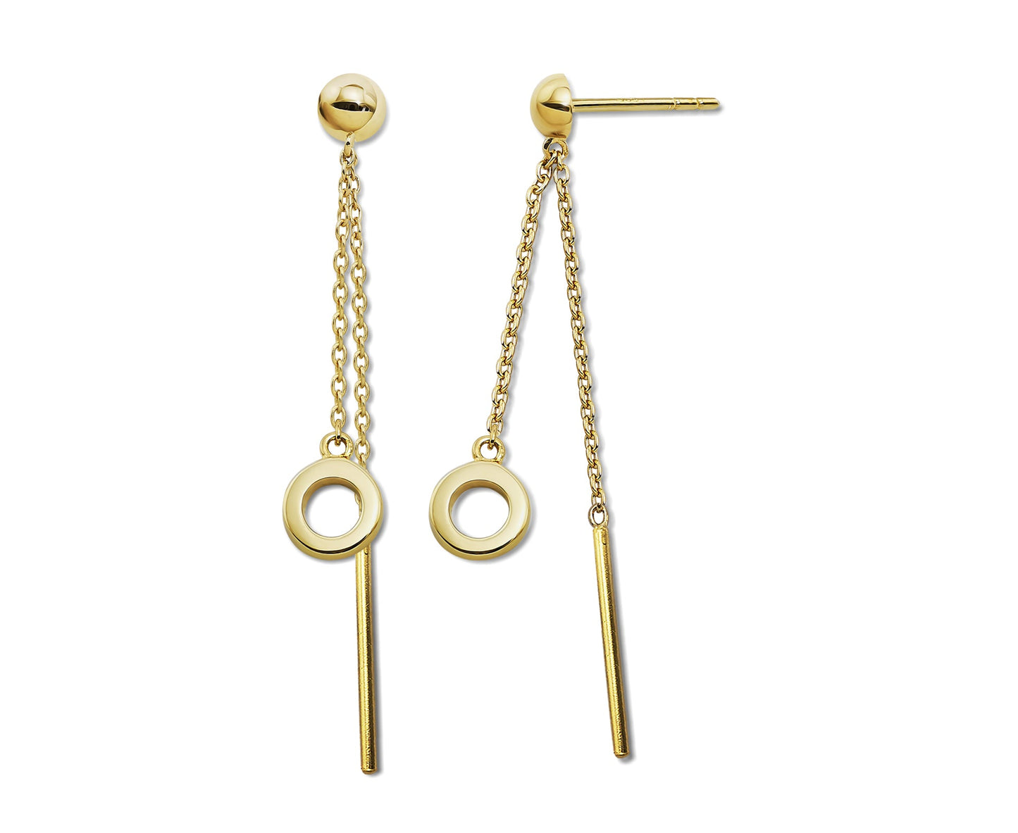 Oorhangers met Cirkel en Staafje aan ketting Goudkleur JE040G-0