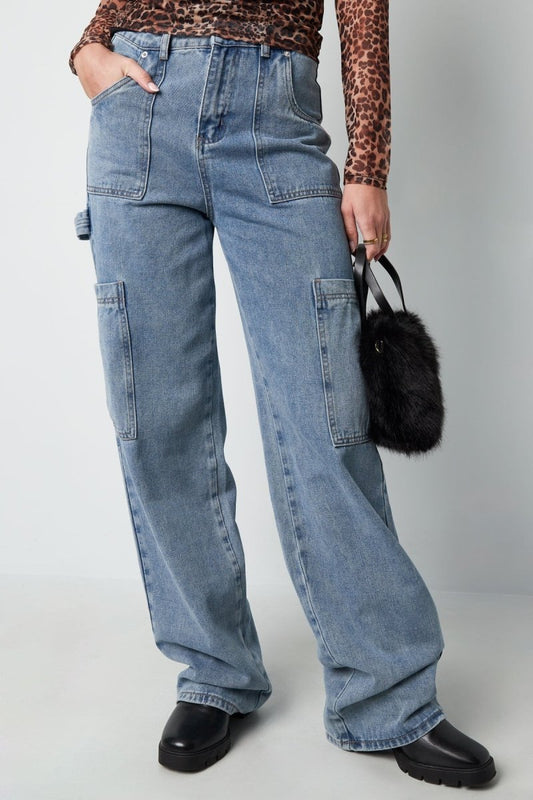 Cotton Woven Women's Straight Leg Denim Pants Casual Solid Color Medium Indigo - Velaris Femme