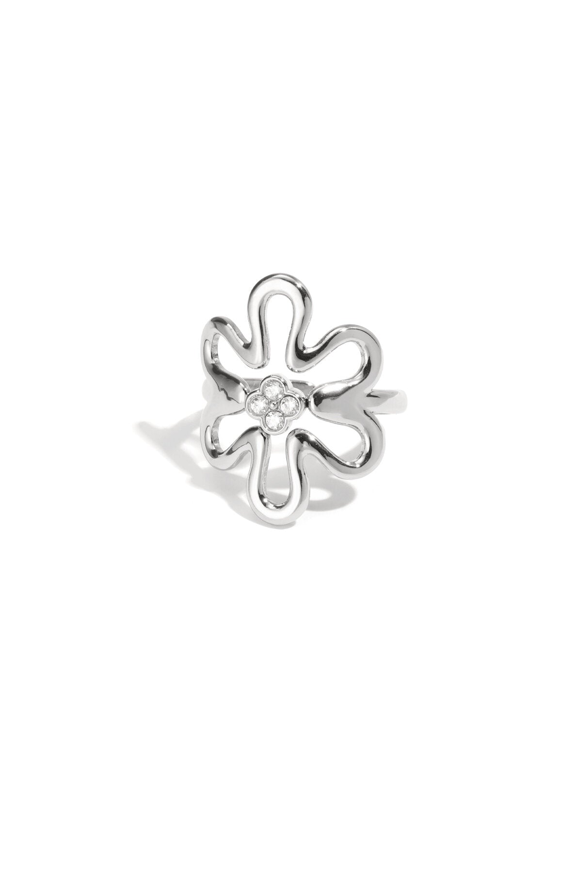 Elegant Adjustable Rhinestone Flower Ring