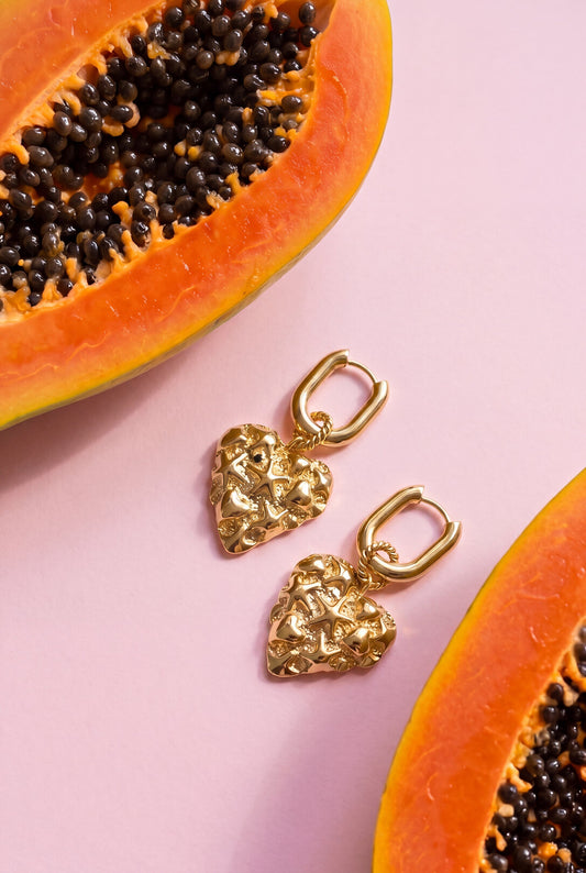 Squoval earrings with heart with star pattern