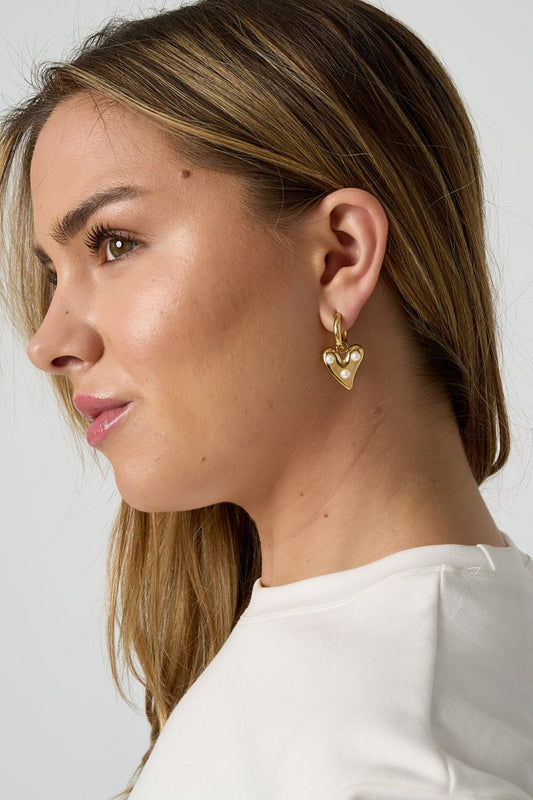 Hoop earrings with hanging heart and pearls - Velaris Femme