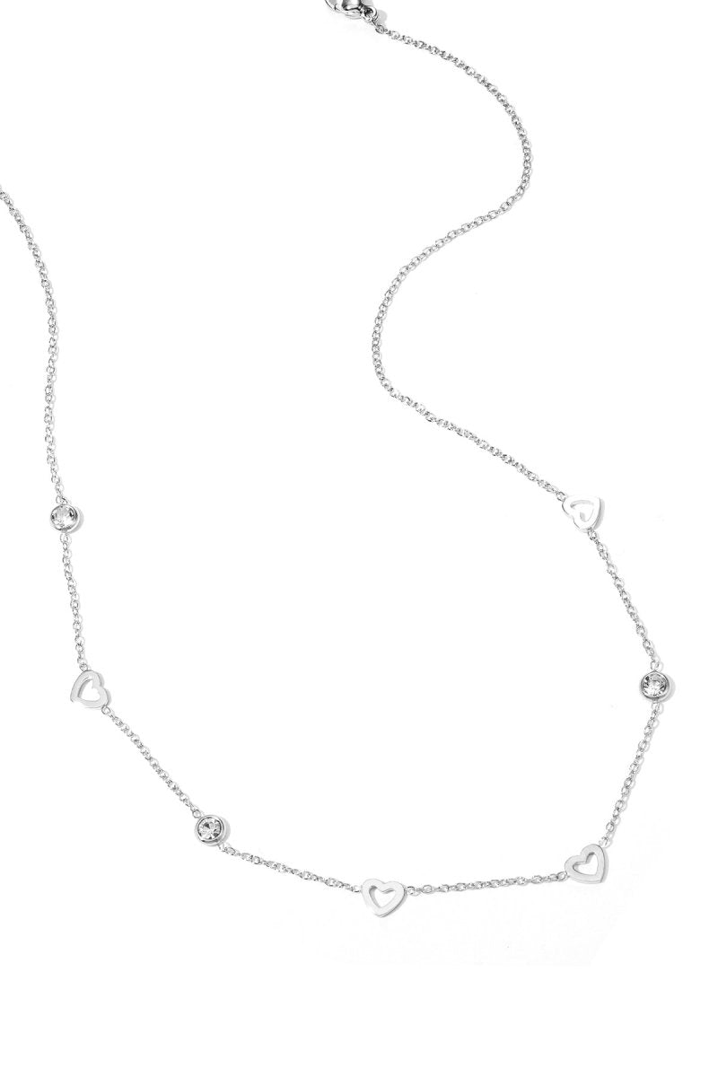 Necklace with heart and diamond charms - stainless steel - Velaris Femme