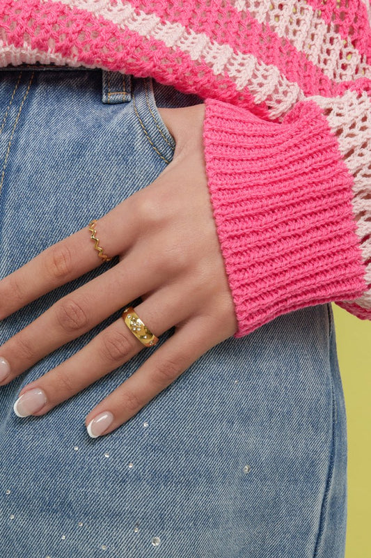 Ring with stones in clover pattern - Velaris Femme