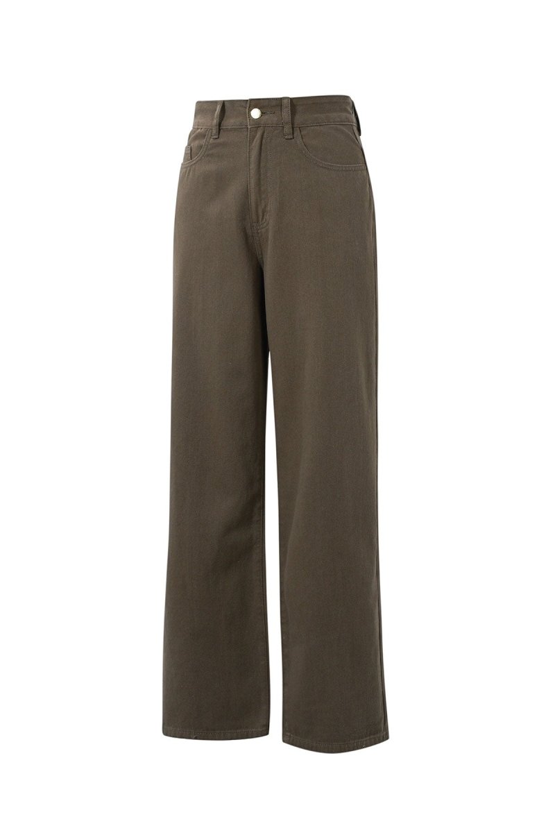 Woven Cotton Women's Straight Leg Pants Casual Solid Color - Velaris Femme
