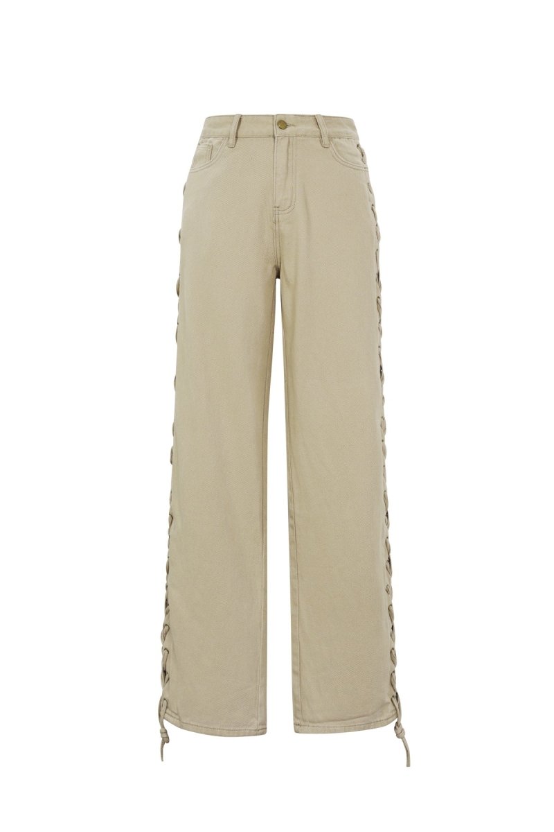 Woven Cotton Women's Straight Leg Pants Tie - up Casual - Velaris Femme
