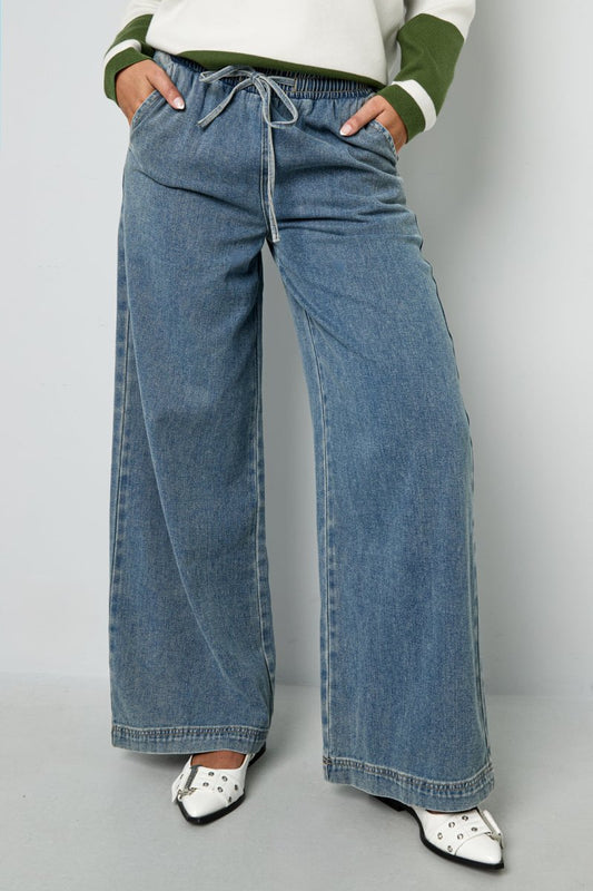 Woven Cotton Women's Wide Leg Denim Pants Sporty Solid Color - Velaris Femme