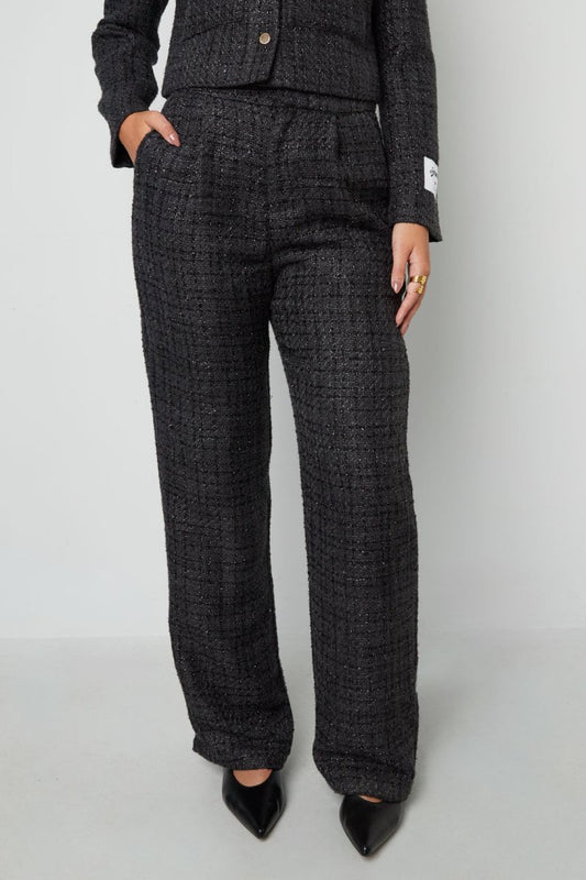 Woven Polyester Fiber Woman's Straight Pants Elegant Checkered - Velaris Femme