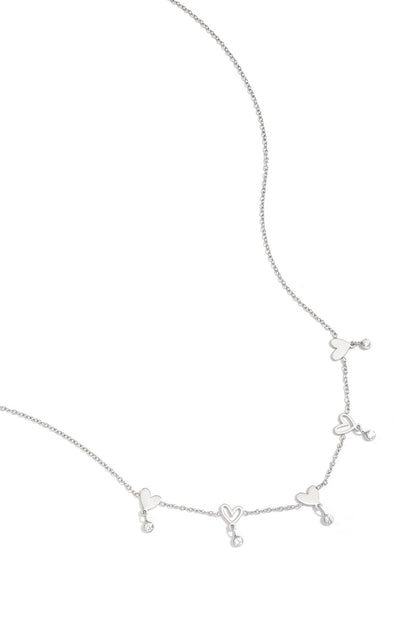 Necklace with alternating hearts and dangling stones
