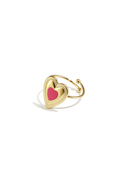 Adjustable statement ring with colored heart