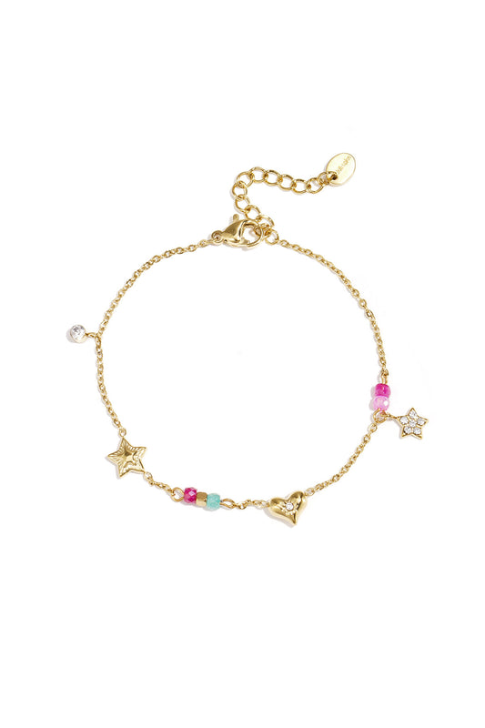 Charm bracelet with heart, star, stones and beads