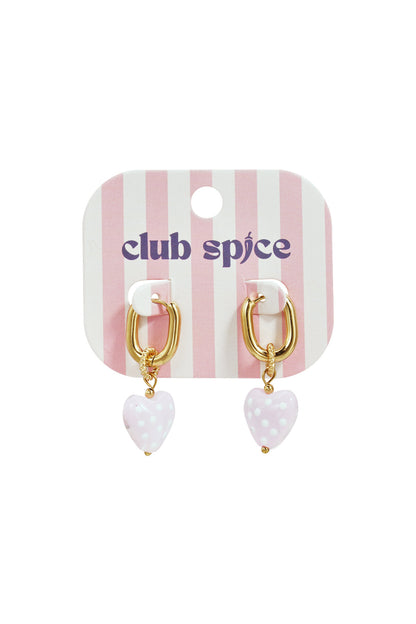 Earrings with dangling hearts with dots