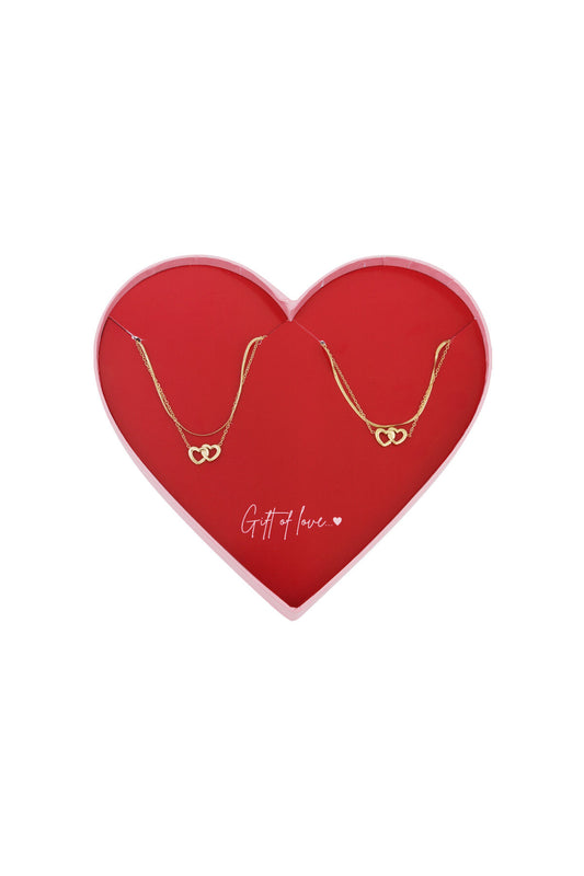 gift of love stainless steel necklace & bracelet connecting hearts