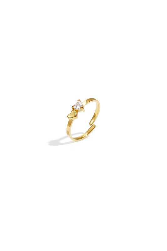 Adjustable ring with heart-shaped stone and small heart