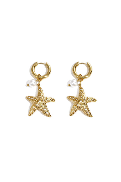 Earrings with starfish and pearl