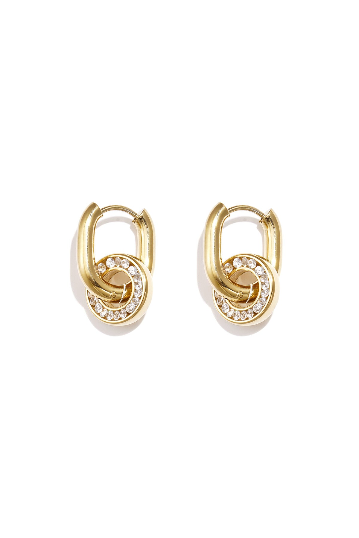 Oval earrings with set circle pendant