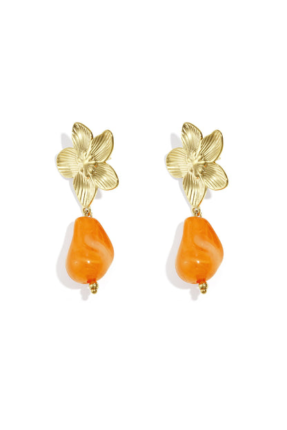 Flower earrings with organic bead