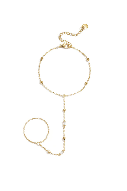 Hand chain with beads and rectangular stones
