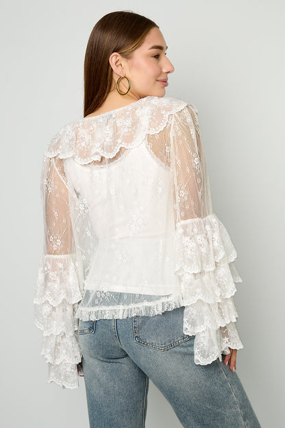 Elegant Off-White Floral Lace Blouse for Spring/Summer