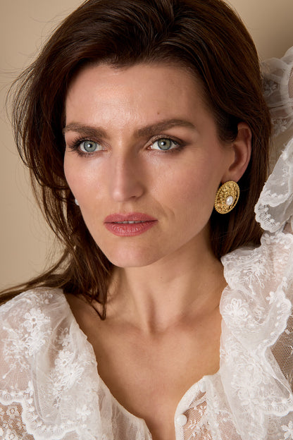 Lumé Gold Stainless Steel Hammer Pattern Stud Earrings