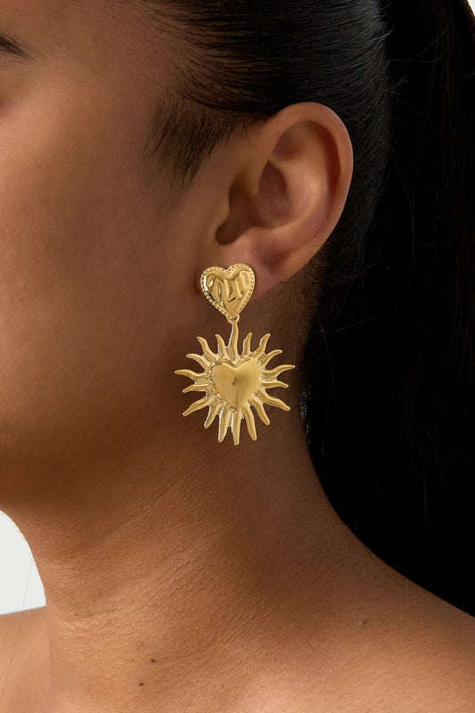 Heart earrings with hanging sun