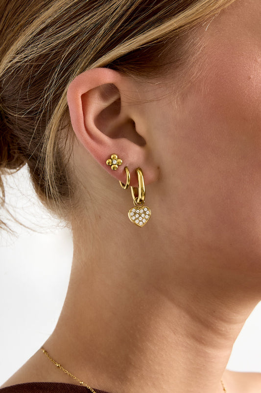 Squoval earrings with set heart charms