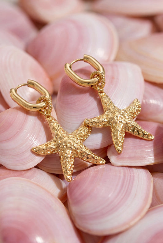 Squoval earrings with starfish pendant