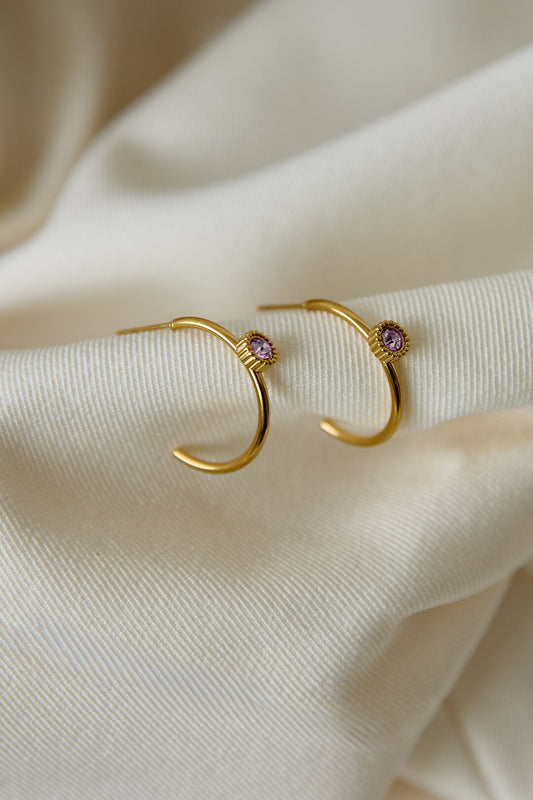 Hoop earrings with round stone