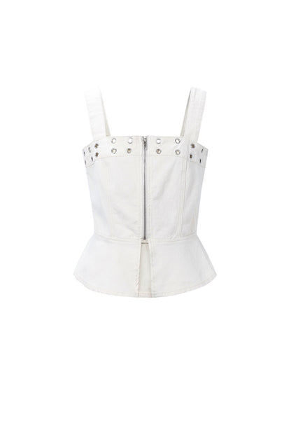 Eyelet Statement Denim Top