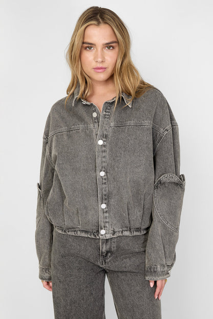 Gimme Grey & Pink Denim Jacket Set for All Fits