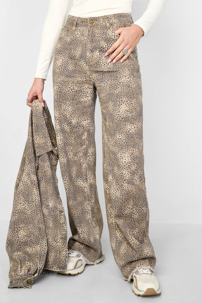 Gimme White & Olive Brown Cotton Casual Denim Pants