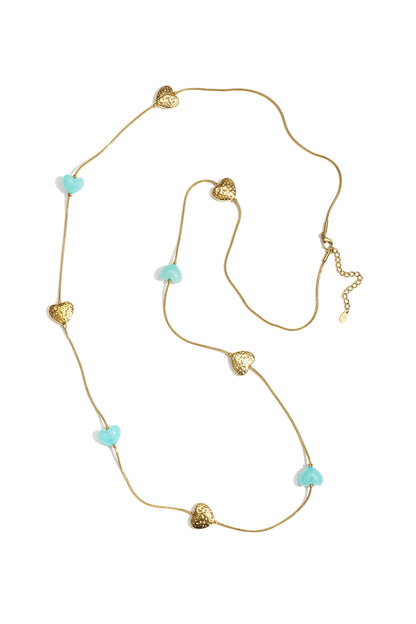 Long necklace with various beads and stones