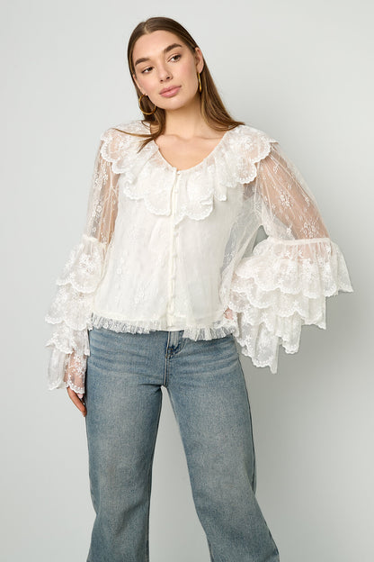 Elegant Off-White Floral Lace Blouse for Spring/Summer