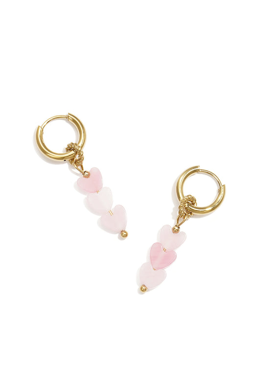 Small hoop earrings with 3 heart-shaped beads