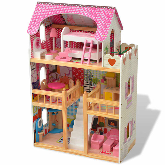 Poppenhuis 3 Verdiepingen 60X30X90 Cm Hout Naturel
