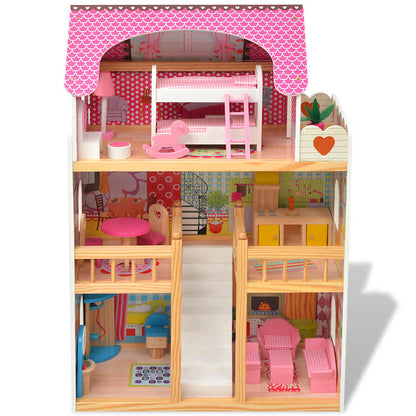 Poppenhuis 3 Verdiepingen 60X30X90 Cm Hout Naturel