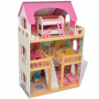 Poppenhuis 3 Verdiepingen 60X30X90 Cm Hout Naturel