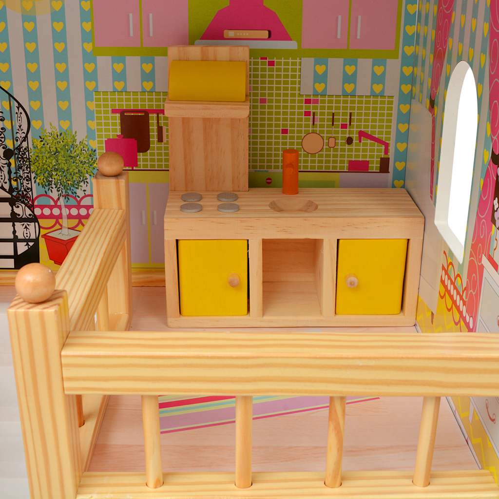 Poppenhuis 3 Verdiepingen 60X30X90 Cm Hout Naturel