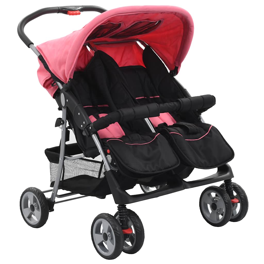 Tweelingkinderwagen Staal En Zwart