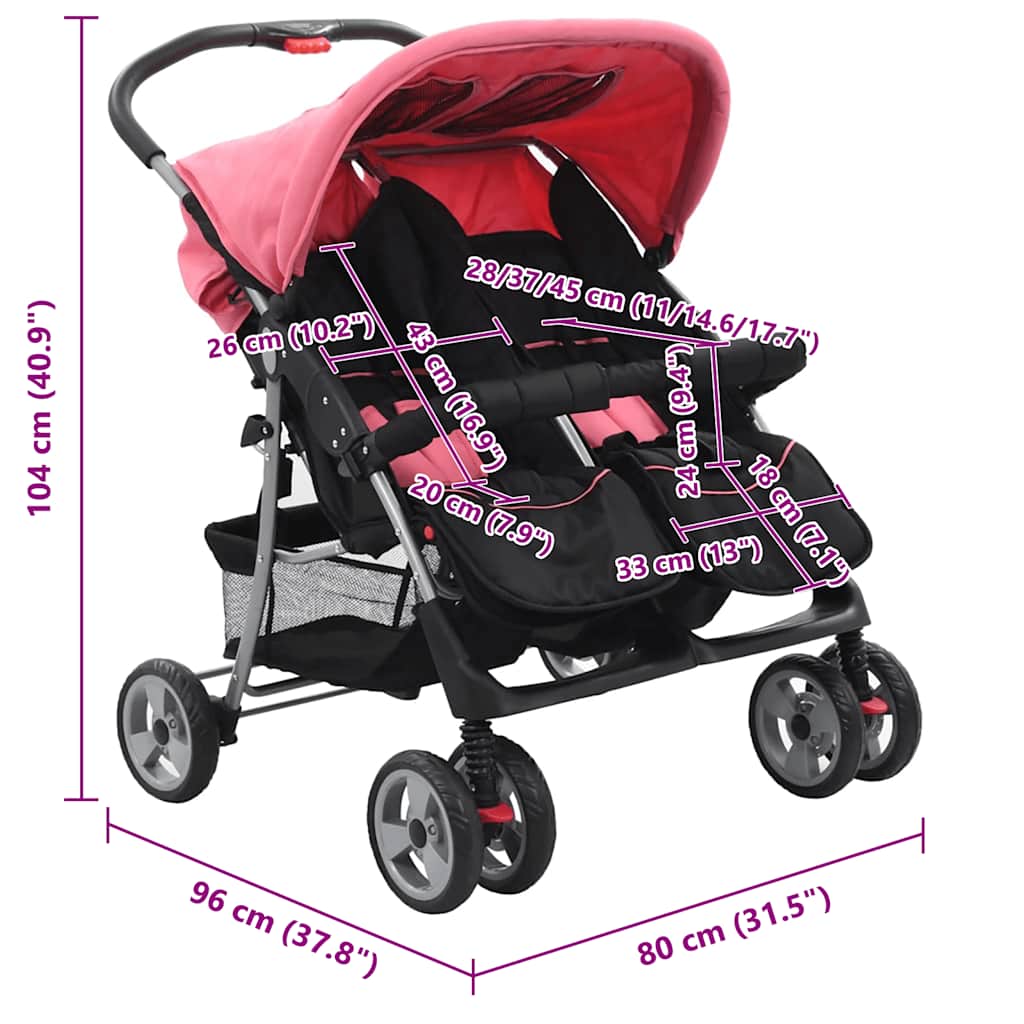 Tweelingkinderwagen Staal En Zwart