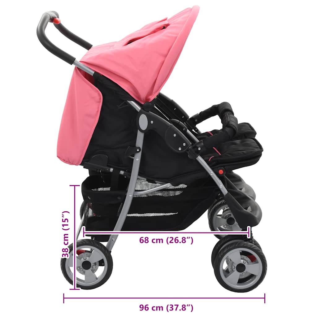Tweelingkinderwagen Staal En Zwart