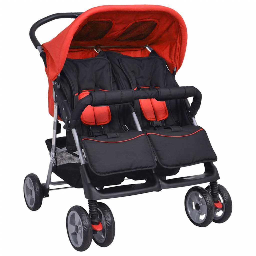 Tweelingkinderwagen Staal En Zwart