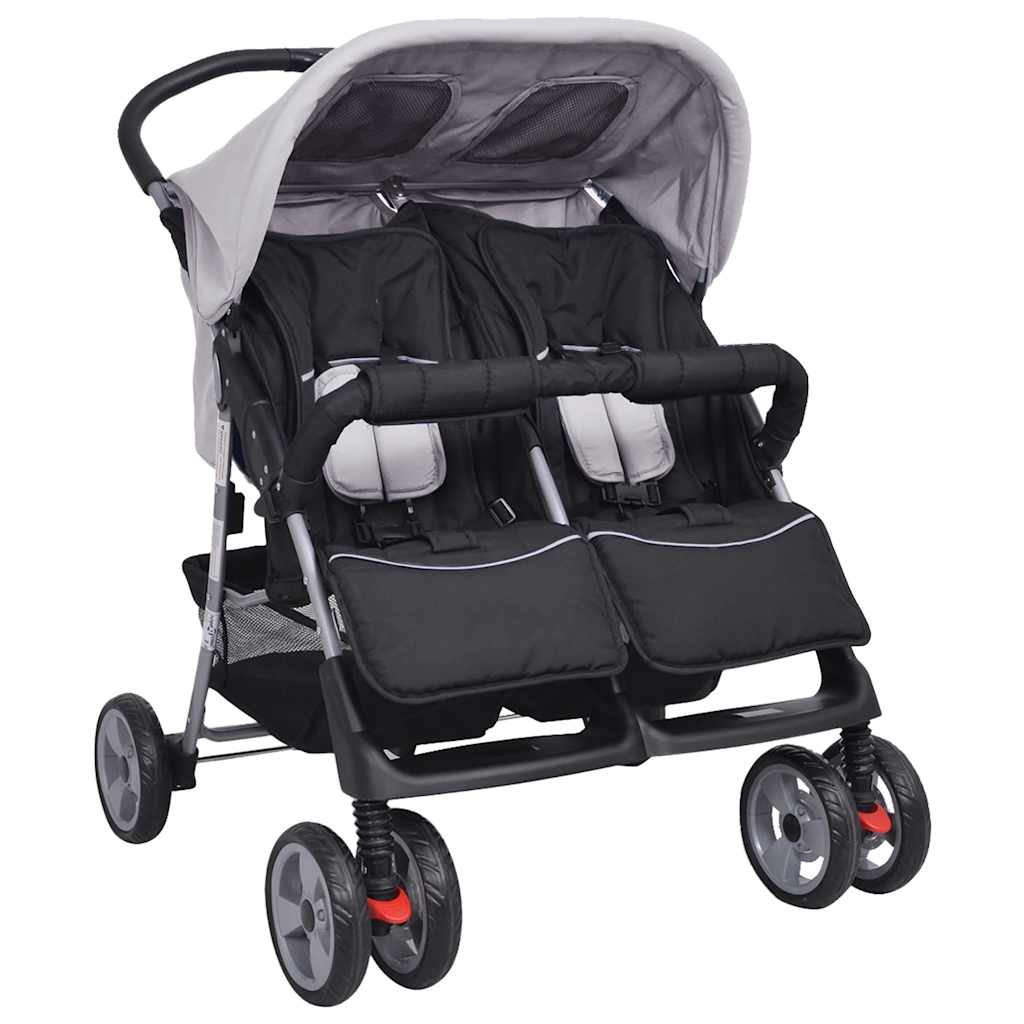 Tweelingkinderwagen Staal En Zwart