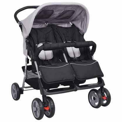 Tweelingkinderwagen Staal En Zwart