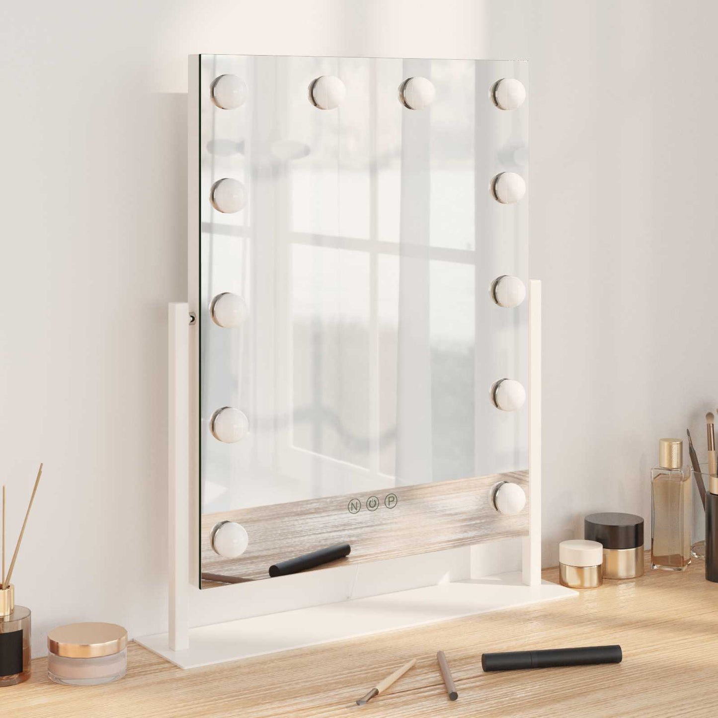 Led Make-Up Spiegel Wit 50 X 10 X 44 Cm Glas En Staal