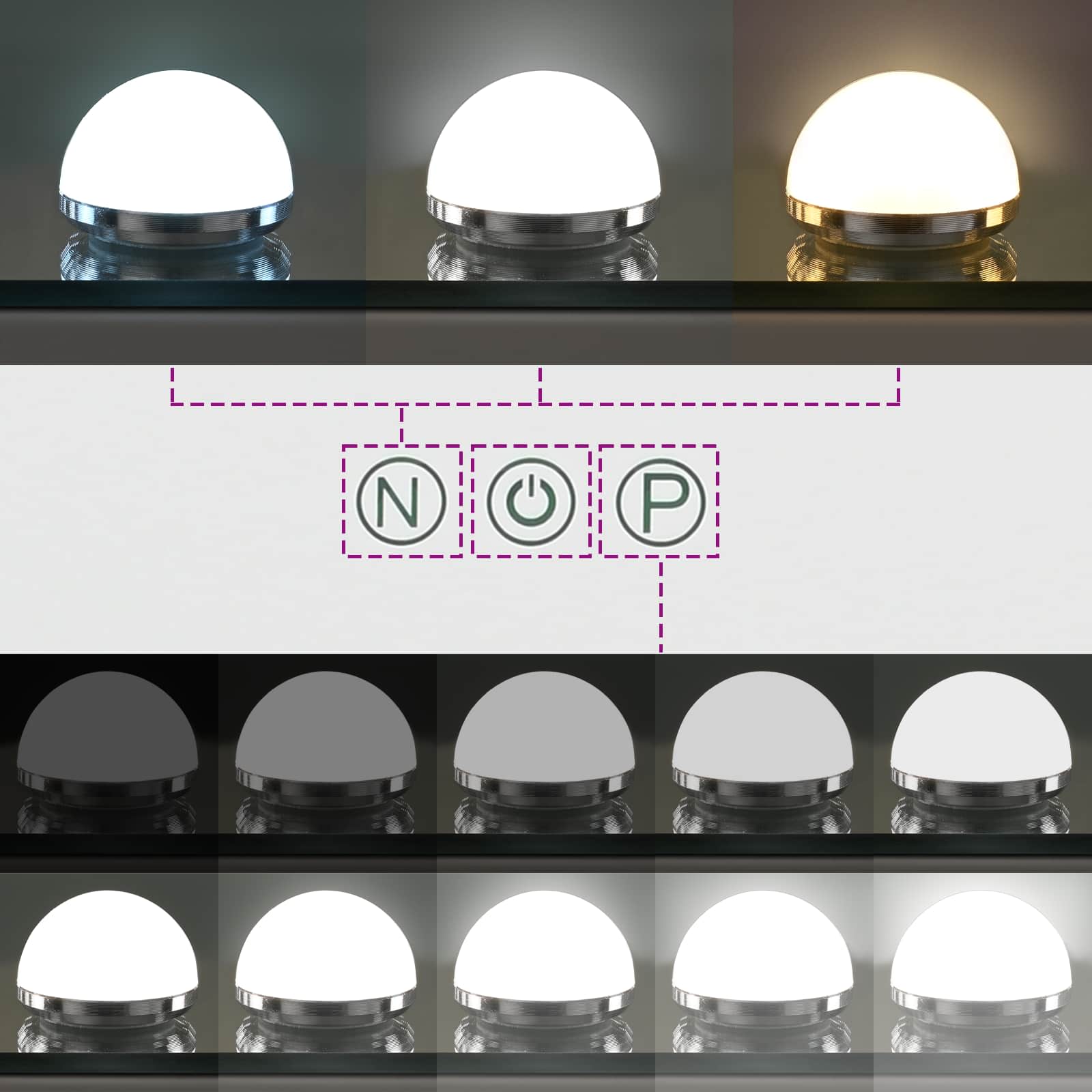 Led Make-Up Spiegel Wit 50 X 10 X 44 Cm Glas En Staal