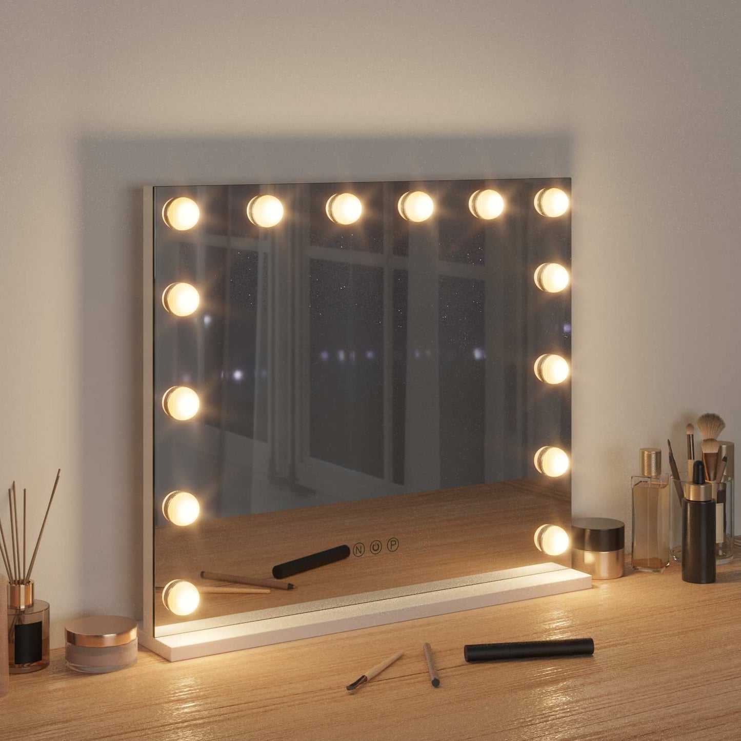Led Make-Up Spiegel Wit 50 X 10 X 44 Cm Glas En Staal